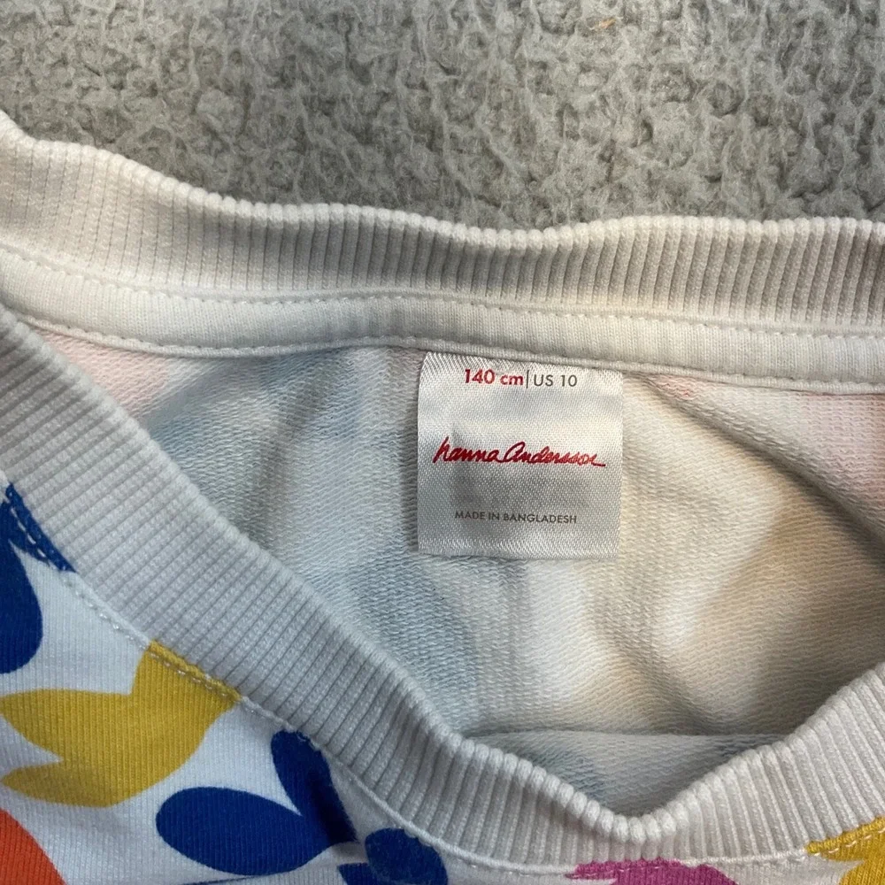 Hanna Andersson Sweatshirt Kids Size 10 White Floral Excellent Multi-Color Retro